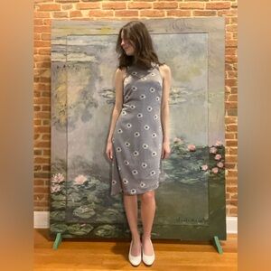 Banana Republic Gray Floral Midi Dress, Size 0